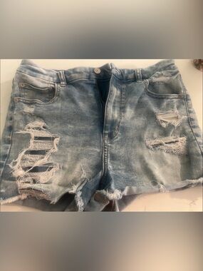 American Eagle Outfitters Light Blue Ripped Denim Shorts